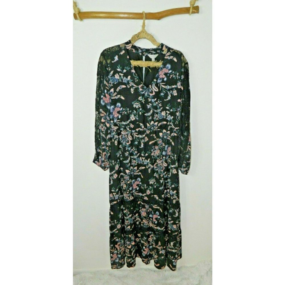 Belle Sky Dress Plus Size X-Large Black Floral Lace Cottage Core‎ Maxi